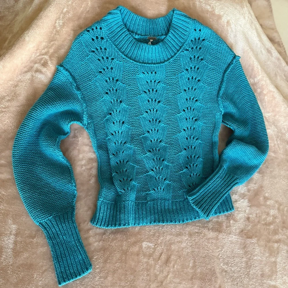 Free People Bell Song Pullover Sweater Teal Blue - Size S